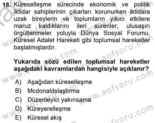 Sosyal Bilimlerde Temel Kavramlar Dersi 2018 - 2019 Yılı Yaz Okulu Sınav Soruları 18. Soru