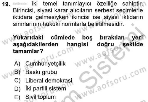Sosyal Bilimlerde Temel Kavramlar Dersi 2018 - 2019 Yılı Yaz Okulu Sınav Soruları 19. Soru