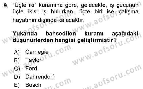Sosyal Bilimlerde Temel Kavramlar Dersi 2018 - 2019 Yılı Yaz Okulu Sınav Soruları 9. Soru