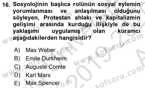 Sosyal Bilimlerde Temel Kavramlar Dersi 2019 - 2020 Yılı (Vize) Ara Sınav Soruları 16. Soru