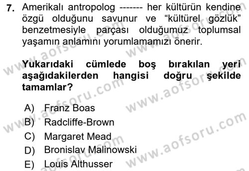 Sosyal Bilimlerde Temel Kavramlar Dersi 2019 - 2020 Yılı (Vize) Ara Sınav Soruları 7. Soru