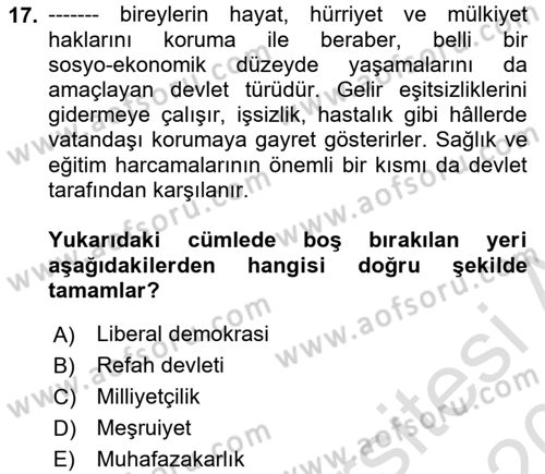 Sosyal Bilimlerde Temel Kavramlar Dersi 2019 - 2020 Yılı (Final) Dönem Sonu Sınav Soruları 17. Soru