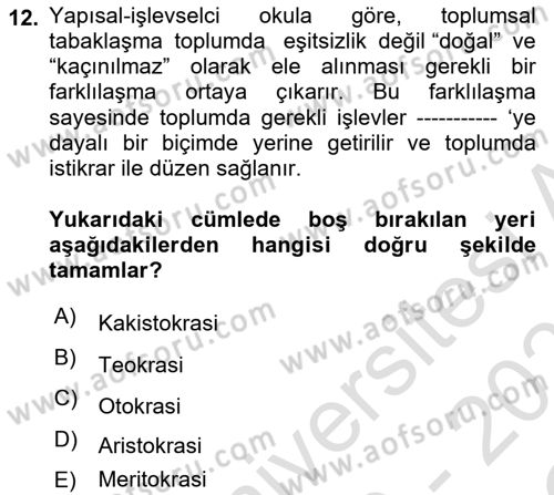 Sosyal Bilimlerde Temel Kavramlar Dersi 2020 - 2021 Yılı Yaz Okulu Sınav Soruları 12. Soru