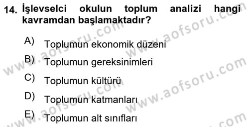 Sosyal Bilimlerde Temel Kavramlar Dersi 2020 - 2021 Yılı Yaz Okulu Sınav Soruları 14. Soru