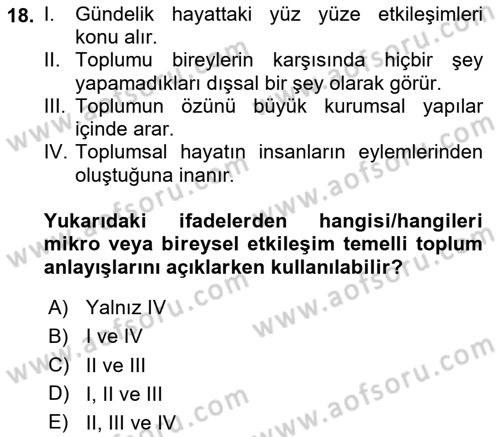 Sosyal Bilimlerde Temel Kavramlar Dersi 2020 - 2021 Yılı Yaz Okulu Sınav Soruları 18. Soru