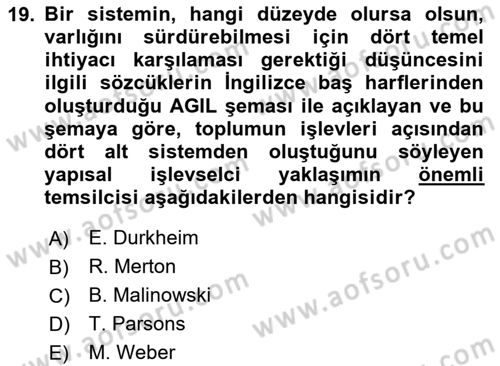 Sosyal Bilimlerde Temel Kavramlar Dersi 2020 - 2021 Yılı Yaz Okulu Sınav Soruları 19. Soru
