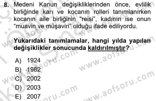 Sosyal Bilimlerde Temel Kavramlar Dersi 2020 - 2021 Yılı Yaz Okulu Sınav Soruları 8. Soru