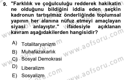 Sosyal Bilimlerde Temel Kavramlar Dersi 2020 - 2021 Yılı Yaz Okulu Sınav Soruları 9. Soru