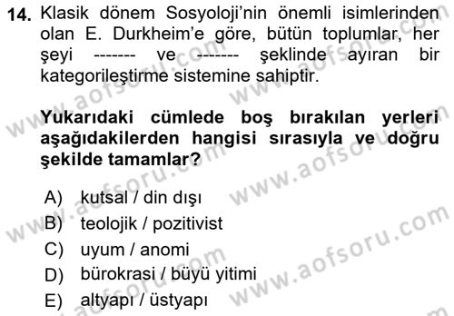 Sosyal Bilimlerde Temel Kavramlar Dersi Ara Sınavı Deneme Sınav Soruları 14. Soru