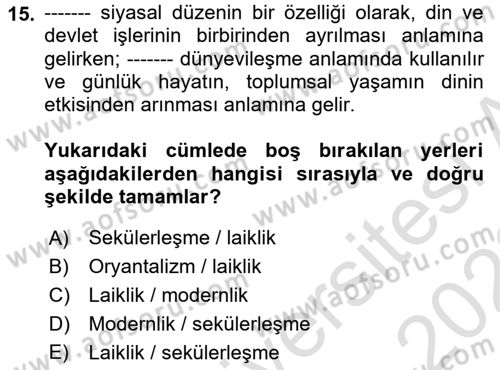 Sosyal Bilimlerde Temel Kavramlar Dersi Ara Sınavı Deneme Sınav Soruları 15. Soru
