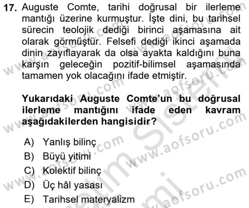 Sosyal Bilimlerde Temel Kavramlar Dersi Ara Sınavı Deneme Sınav Soruları 17. Soru