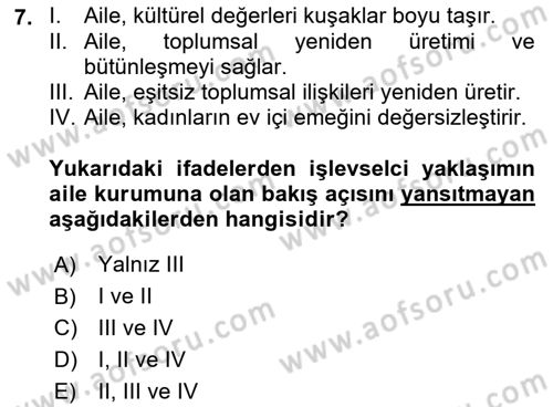 Sosyal Bilimlerde Temel Kavramlar Dersi Ara Sınavı Deneme Sınav Soruları 7. Soru