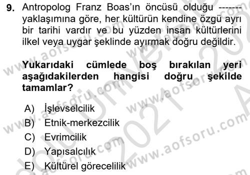 Sosyal Bilimlerde Temel Kavramlar Dersi Ara Sınavı Deneme Sınav Soruları 9. Soru