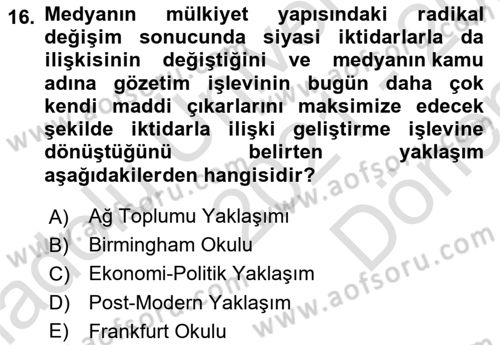 Sosyal Bilimlerde Temel Kavramlar Dersi 2021 - 2022 Yılı (Final) Dönem Sonu Sınav Soruları 16. Soru