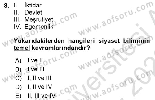 Sosyal Bilimlerde Temel Kavramlar Dersi 2021 - 2022 Yılı (Final) Dönem Sonu Sınav Soruları 8. Soru