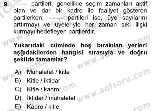 Sosyal Bilimlerde Temel Kavramlar Dersi 2021 - 2022 Yılı (Final) Dönem Sonu Sınav Soruları 9. Soru