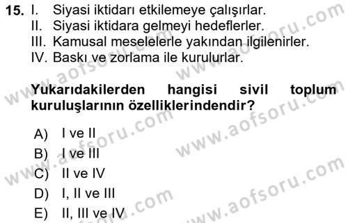Sosyal Bilimlerde Temel Kavramlar Dersi 2021 - 2022 Yılı Yaz Okulu Sınav Soruları 15. Soru