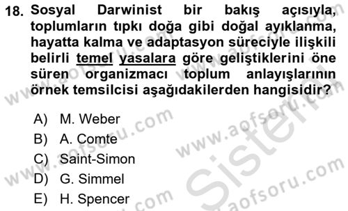 Sosyal Bilimlerde Temel Kavramlar Dersi 2021 - 2022 Yılı Yaz Okulu Sınav Soruları 18. Soru