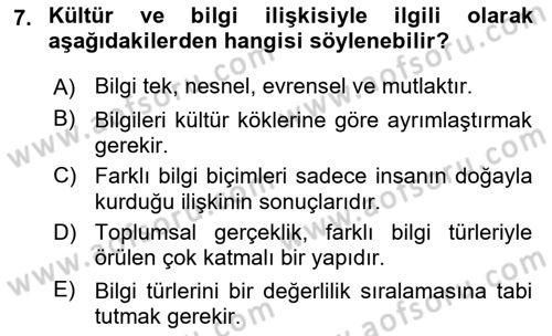 Sosyal Bilimlerde Temel Kavramlar Dersi Ara Sınavı Deneme Sınav Soruları 7. Soru