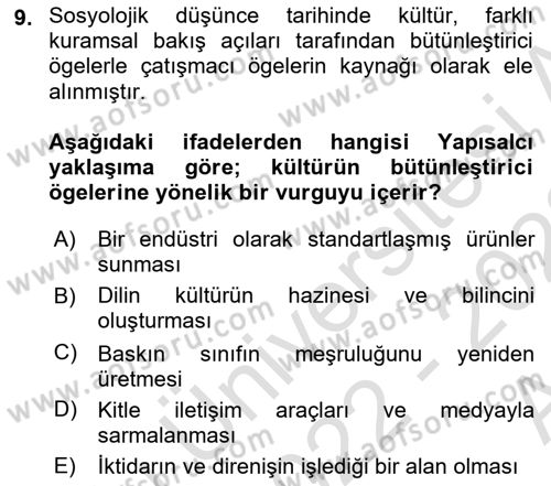 Sosyal Bilimlerde Temel Kavramlar Dersi Ara Sınavı Deneme Sınav Soruları 9. Soru