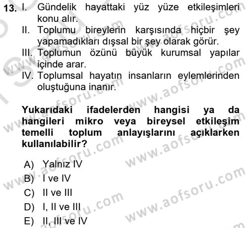 Sosyal Bilimlerde Temel Kavramlar Dersi 2022 - 2023 Yılı (Final) Dönem Sonu Sınav Soruları 13. Soru