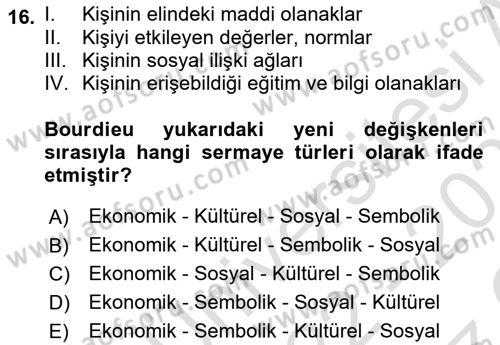 Sosyal Bilimlerde Temel Kavramlar Dersi 2022 - 2023 Yılı Yaz Okulu Sınav Soruları 16. Soru