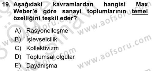 Sosyal Bilimlerde Temel Kavramlar Dersi 2022 - 2023 Yılı Yaz Okulu Sınav Soruları 19. Soru