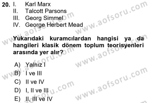 Sosyal Bilimlerde Temel Kavramlar Dersi 2022 - 2023 Yılı Yaz Okulu Sınav Soruları 20. Soru