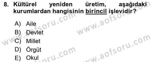 Sosyal Bilimlerde Temel Kavramlar Dersi 2022 - 2023 Yılı Yaz Okulu Sınav Soruları 8. Soru