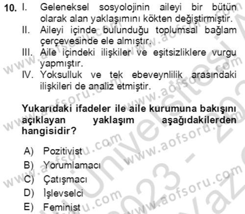 Sosyal Bilimlerde Temel Kavramlar Dersi 2023 - 2024 Yılı Yaz Okulu Sınav Soruları 10. Soru
