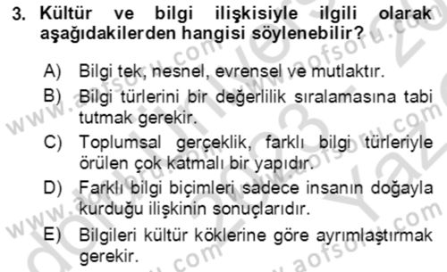 Sosyal Bilimlerde Temel Kavramlar Dersi 2023 - 2024 Yılı Yaz Okulu Sınav Soruları 3. Soru