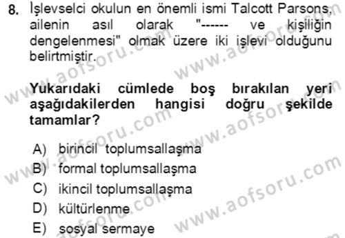Sosyal Bilimlerde Temel Kavramlar Dersi 2023 - 2024 Yılı Yaz Okulu Sınav Soruları 8. Soru