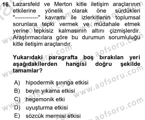 Sosyal Bilimlerde Temel Kavramlar Dersi 2024 - 2025 Yılı (Final) Dönem Sonu Sınav Soruları 16. Soru