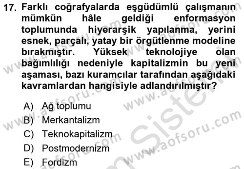 Sosyal Bilimlerde Temel Kavramlar Dersi 2024 - 2025 Yılı Yaz Okulu Sınav Soruları 17. Soru