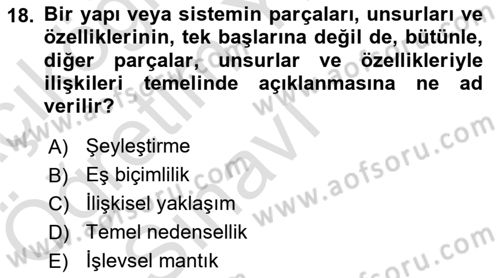 Sosyal Bilimlerde Temel Kavramlar Dersi 2024 - 2025 Yılı Yaz Okulu Sınav Soruları 18. Soru