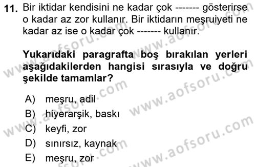 Sosyal Bilimlerde Temel Kavramlar Dersi 2025 - 2026 Yılı Yaz Okulu Sınav Soruları 11. Soru