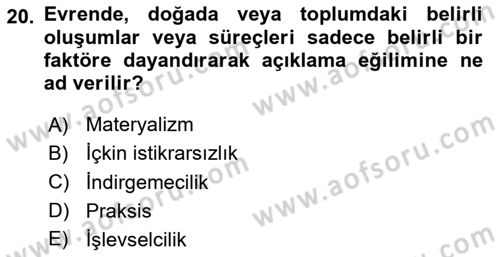 Sosyal Bilimlerde Temel Kavramlar Dersi 2025 - 2026 Yılı Yaz Okulu Sınav Soruları 20. Soru