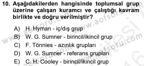 İnsan ve Toplum Dersi 2015 - 2016 Yılı (Vize) Ara Sınavı 10. Soru