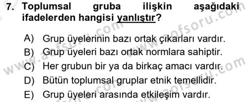 İnsan ve Toplum Dersi 2015 - 2016 Yılı (Vize) Ara Sınavı 7. Soru