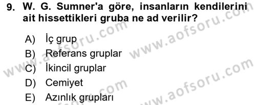 İnsan ve Toplum Dersi 2015 - 2016 Yılı (Vize) Ara Sınavı 9. Soru