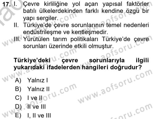 İnsan ve Toplum Dersi 2016 - 2017 Yılı (Vize) Ara Sınavı 17. Soru