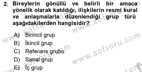 İnsan ve Toplum Dersi 2016 - 2017 Yılı (Vize) Ara Sınavı 2. Soru