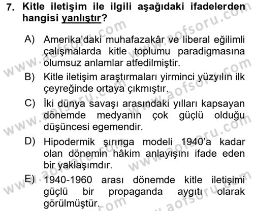 İnsan ve Toplum Dersi 2016 - 2017 Yılı (Vize) Ara Sınavı 7. Soru