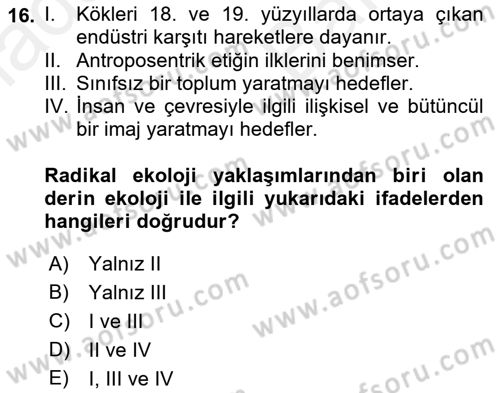 İnsan ve Toplum Dersi 2017 - 2018 Yılı (Vize) Ara Sınav Soruları 16. Soru