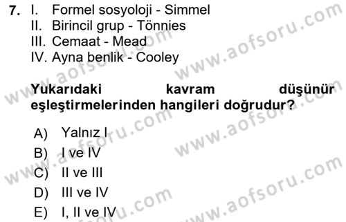 İnsan ve Toplum Dersi 2017 - 2018 Yılı (Vize) Ara Sınavı 7. Soru