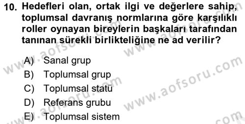 İnsan ve Toplum Dersi 2018 - 2019 Yılı (Vize) Ara Sınavı 10. Soru