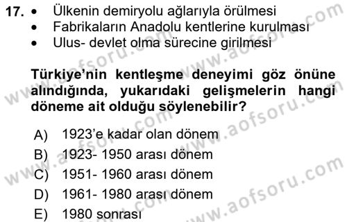 İnsan ve Toplum Dersi 2018 - 2019 Yılı (Vize) Ara Sınavı 17. Soru