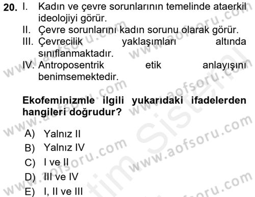 İnsan ve Toplum Dersi 2018 - 2019 Yılı (Vize) Ara Sınavı 20. Soru