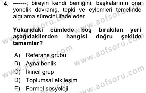 İnsan ve Toplum Dersi 2018 - 2019 Yılı (Vize) Ara Sınavı 4. Soru