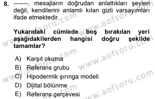 İnsan ve Toplum Dersi 2018 - 2019 Yılı (Vize) Ara Sınavı 8. Soru